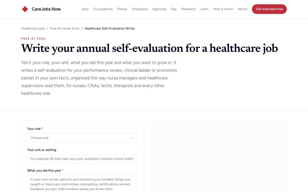 Healthcare Self-Evaluation Writer