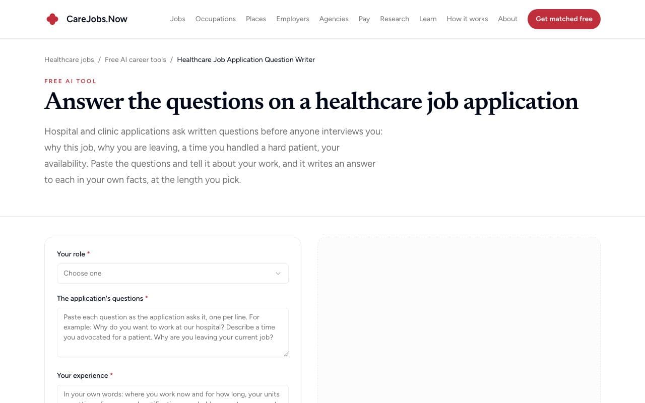 Healthcare Job Application Question Writer